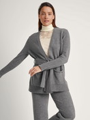 Women model is wearing Cardigan made of merino wool made of Wool in Grey, Unicoloured from the The Cosy Collection series by CALIDA, Front view
