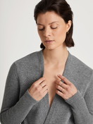 Women model is wearing Cardigan made of merino wool made of Wool in Grey, Unicoloured from the The Cosy Collection series by CALIDA, Detail