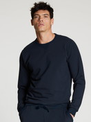 Le mannequin Homme porte le/la Sweatshirt en 100% coton de couleur Bleu, Unicolore, de la série Circular Lounge de CALIDA, Vue de face
