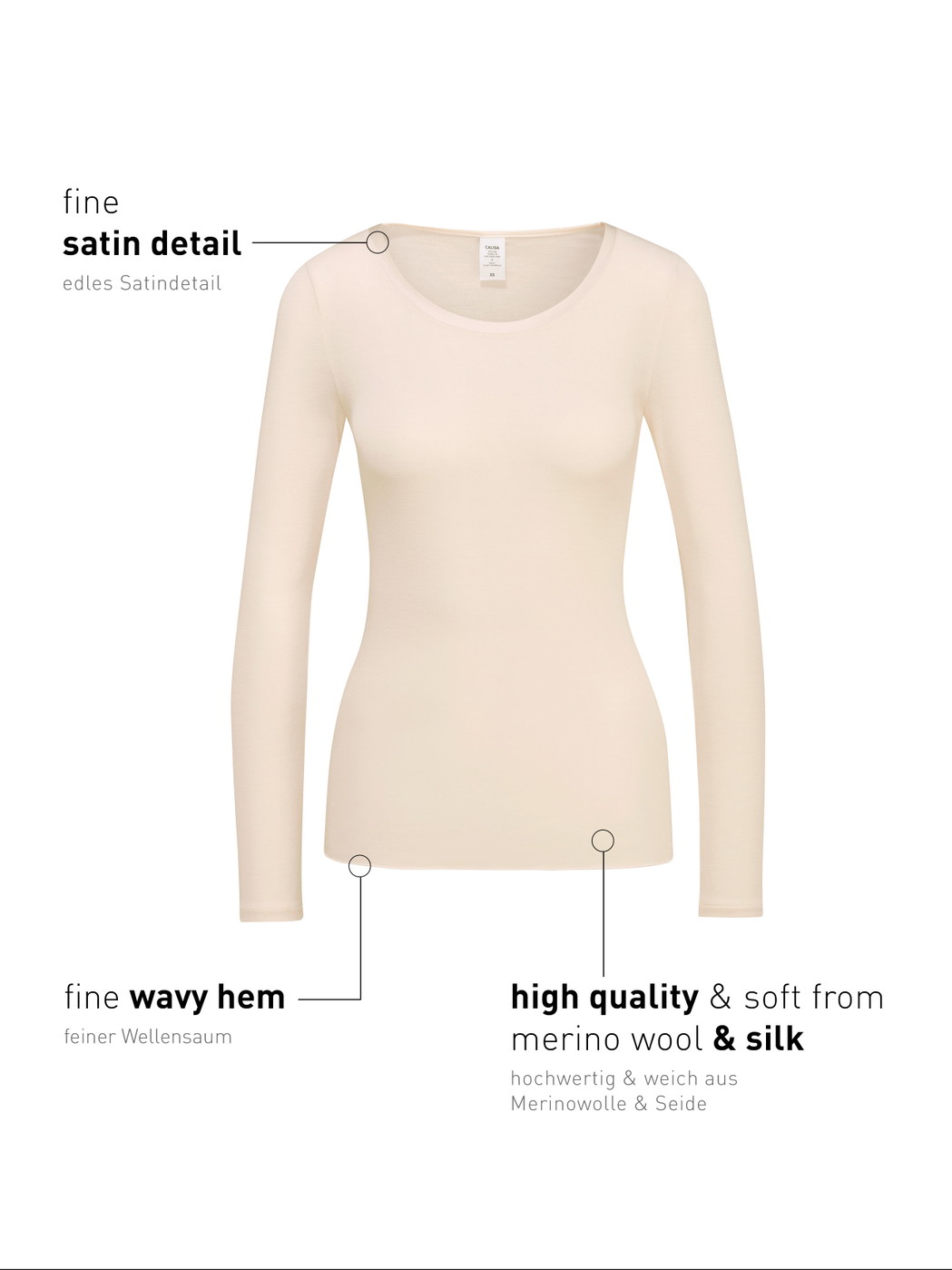Damen - Langarm-Shirt aus Wolle-Seide aus Wolle in Beige, Einfarbig aus Serie True Confidence von CALIDA