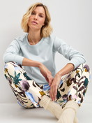 Women model is wearing Long-sleeve shirt made of 100% Cotton in Blue, Unicoloured from the Alpine M&M series by CALIDA, Additional Image