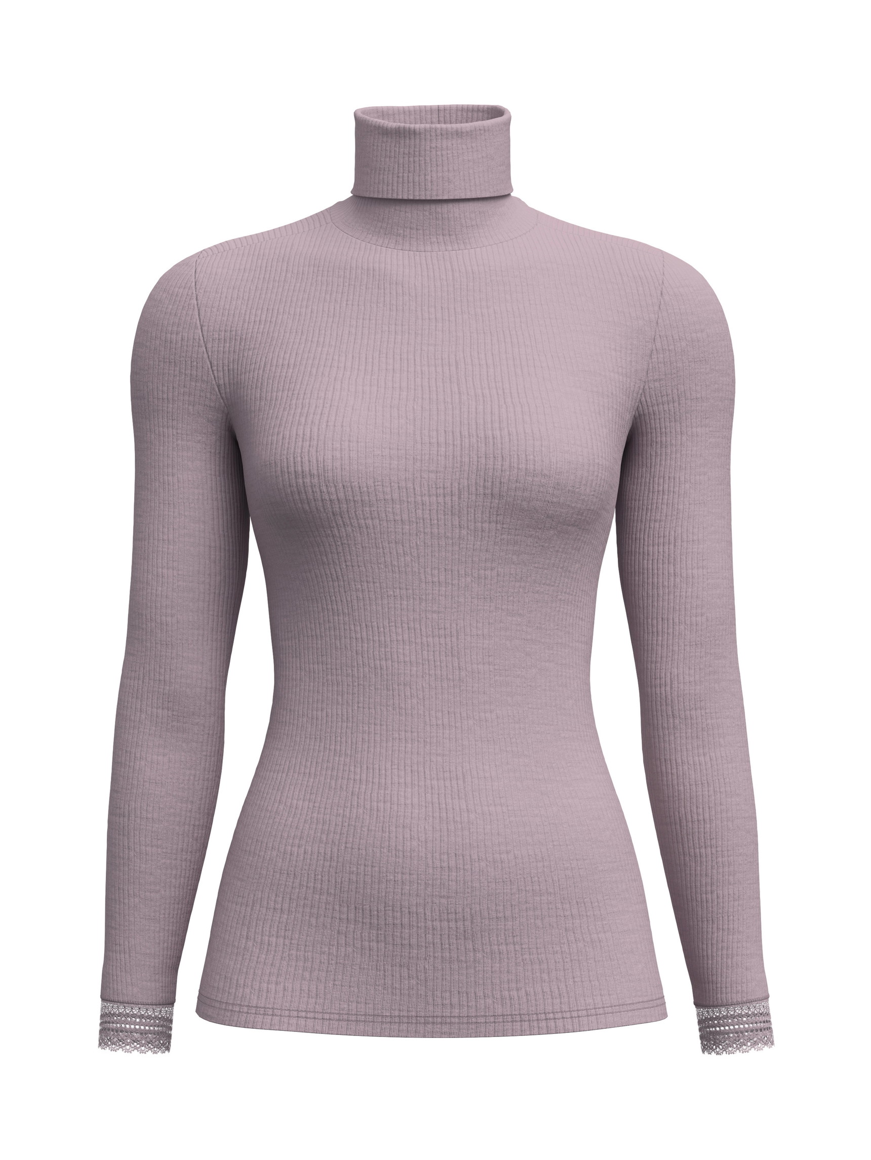 Damen - Langarm-Shirt mit Rollkragen aus Wolle-Seide aus Wolle in Violett, Spitze aus Serie Silky Wool Joy von CALIDA