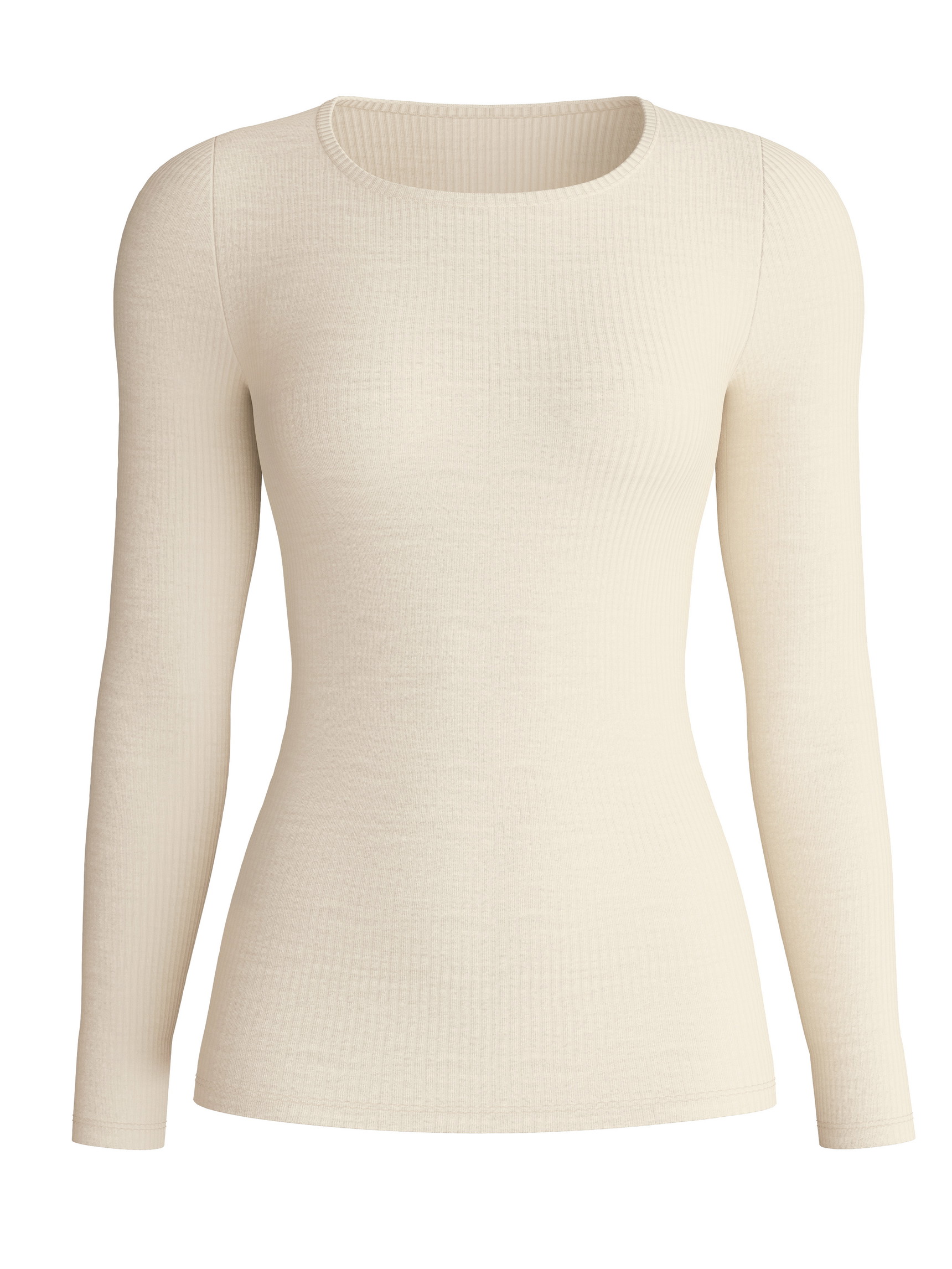 Damen - Langarm-Shirt aus Wolle-Seide aus Wolle in Beige, Einfarbig aus Serie Silky Wool Soft von CALIDA