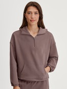 Le mannequin Femme porte le/la Pull classique en  de couleur Marron, Unicolore, de la série Lounge Element de CALIDA, Vue de face