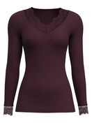 Damen - Langarm-Shirt aus Wolle-Seide aus Wolle in Rot, Spitze aus Serie Silky Wool Joy von CALIDA
