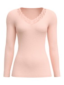 Femme - T-shirt à manches longues en laine et soie en Laine de couleur Rose, Dentelle, de la série Silky Wool Joy de CALIDA