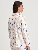 Women model is wearing Long Sleeve Shirt with Buttons made of 100% Cotton in Beige, Patterned from the Favourites Universe series by CALIDA, Back view