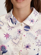 Women model is wearing Long Sleeve Shirt with Buttons made of 100% Cotton in Beige, Patterned from the Favourites Universe series by CALIDA, Detail