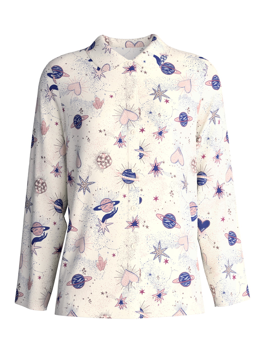 Women - Long Sleeve Shirt with Buttons made of 100% Cotton in Beige, Patterned, from the Favourites Universe series by CALIDA