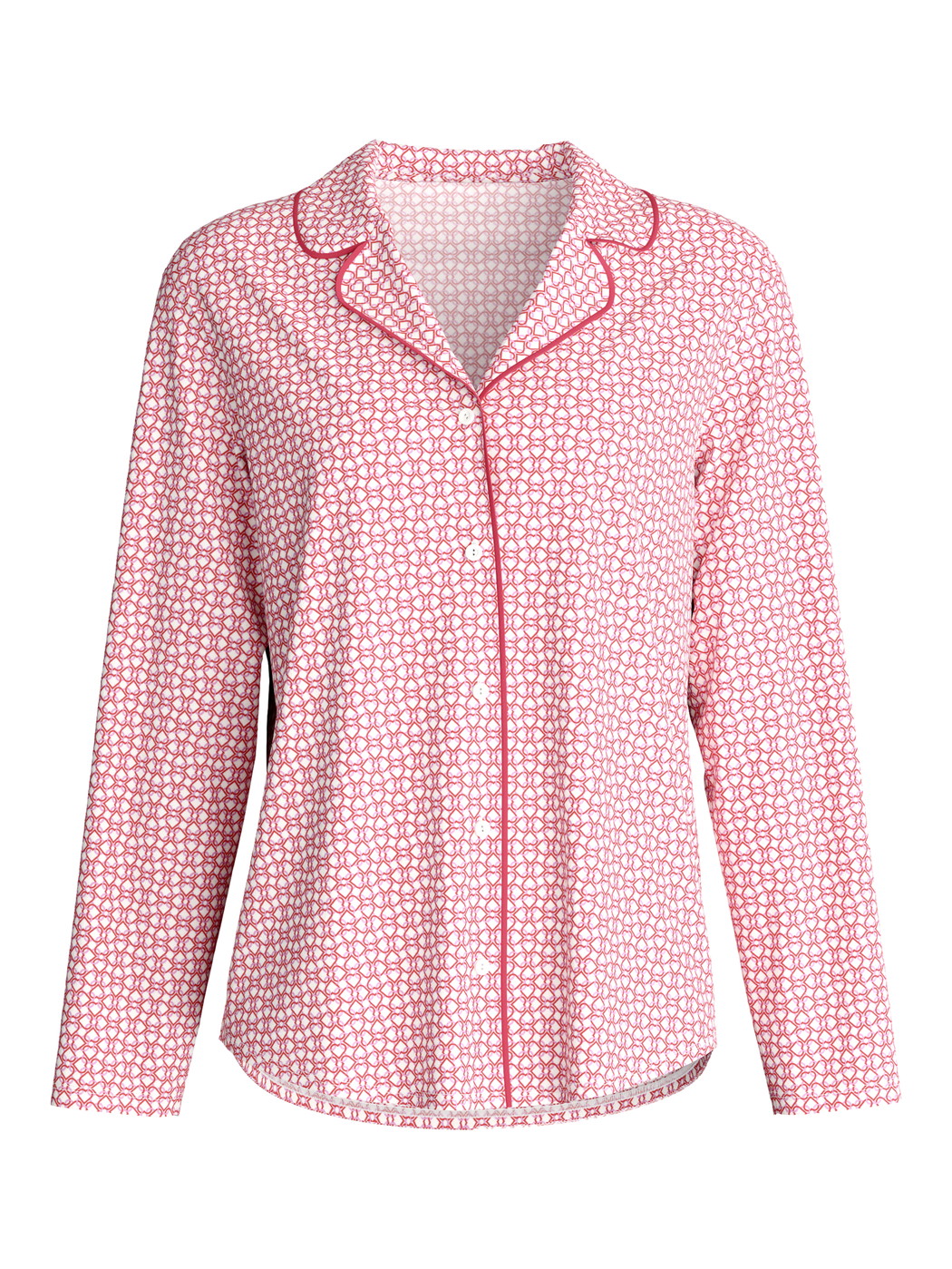Damen - Langarm-Shirt mit Knöpfen aus Baumwolle in Rosa, Gemustert aus Serie Favourites Love von CALIDA