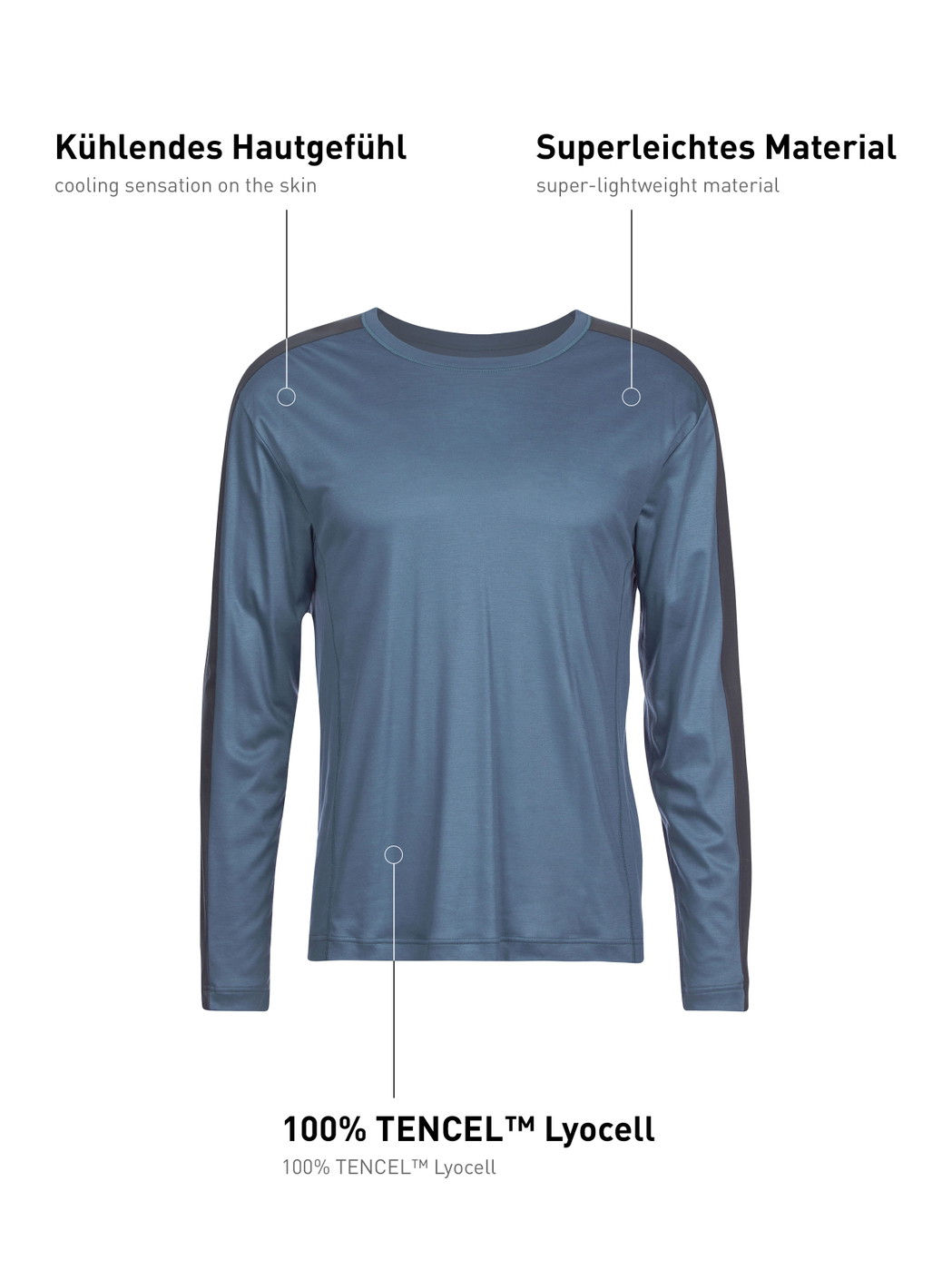 Herren - Langarm-Shirt aus Lyocell in Blau, Einfarbig aus Serie DSW Cooling von CALIDA