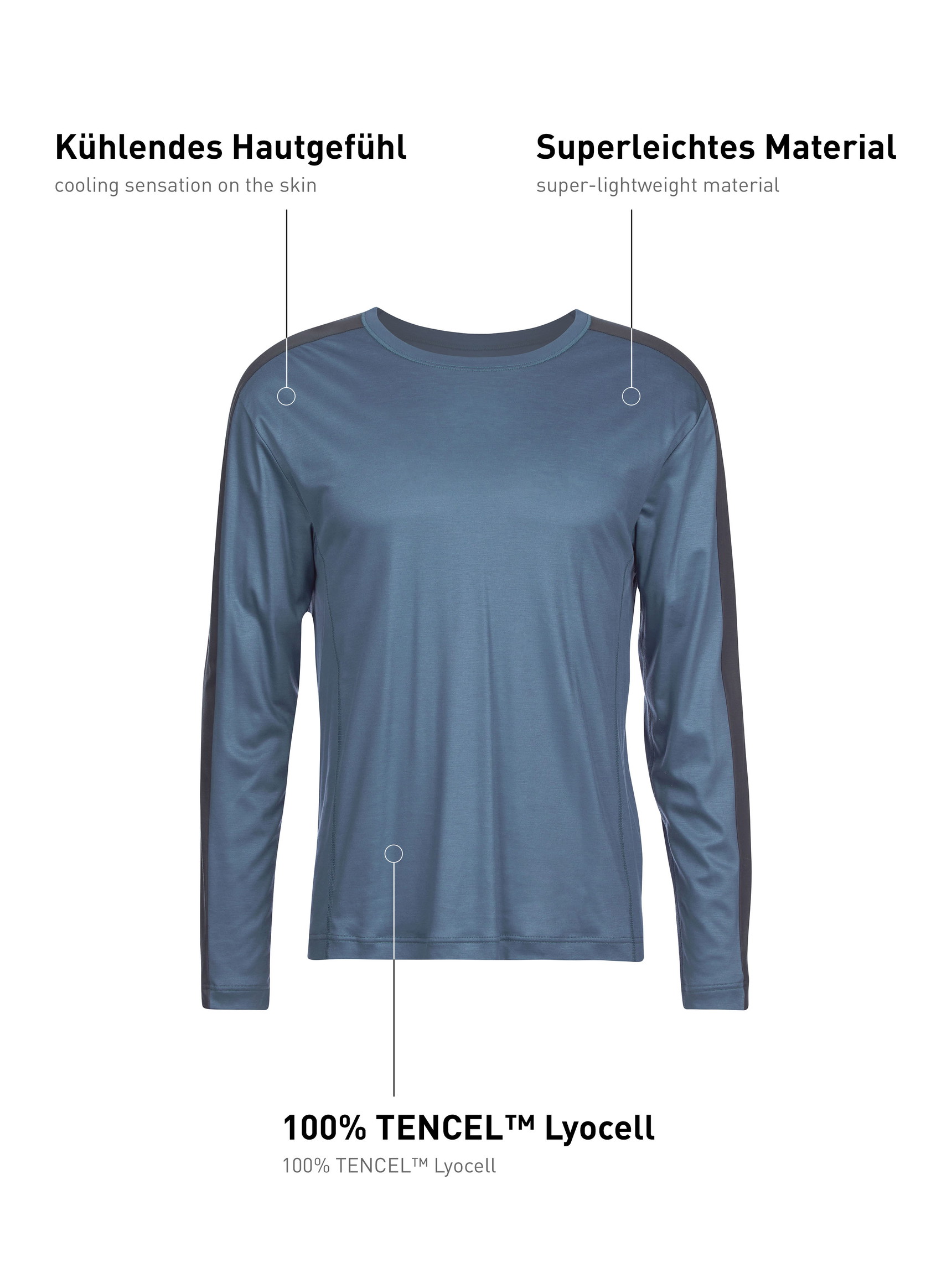 Homme - T-shirt à manches longues en Lyocell de couleur Bleu, Unicolore, de la série DSW Cooling de CALIDA