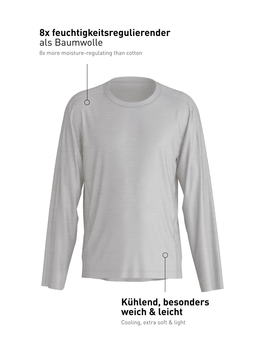 Homme - T-shirt à manches longues en Lyocell de couleur Gris, Unicolore, de la série DSW Cooling de CALIDA
