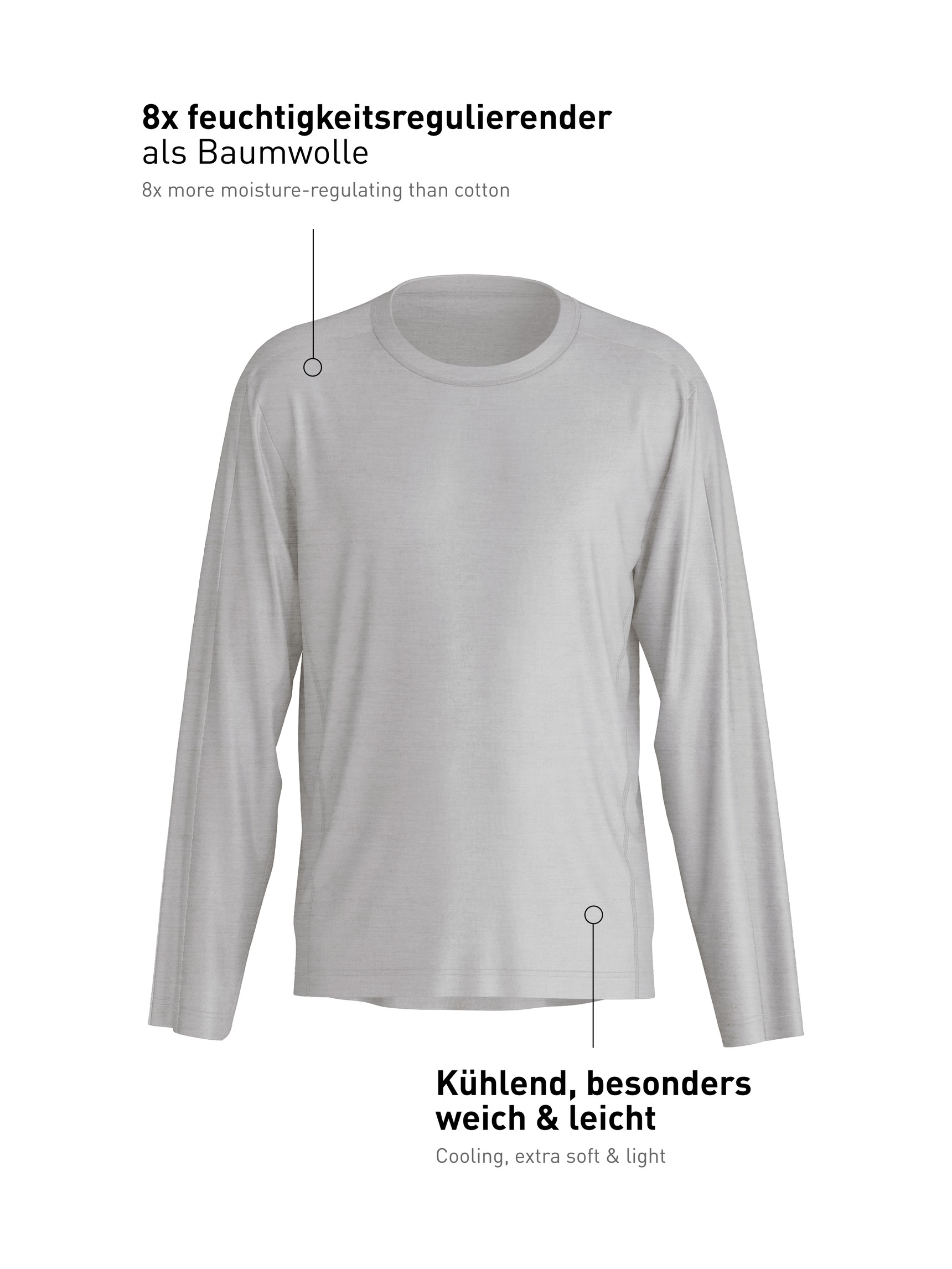 Uomo - Shirt a manica lunga in Lyocell di colore Grigio, Tinta unita, della serie DSW Cooling di CALIDA