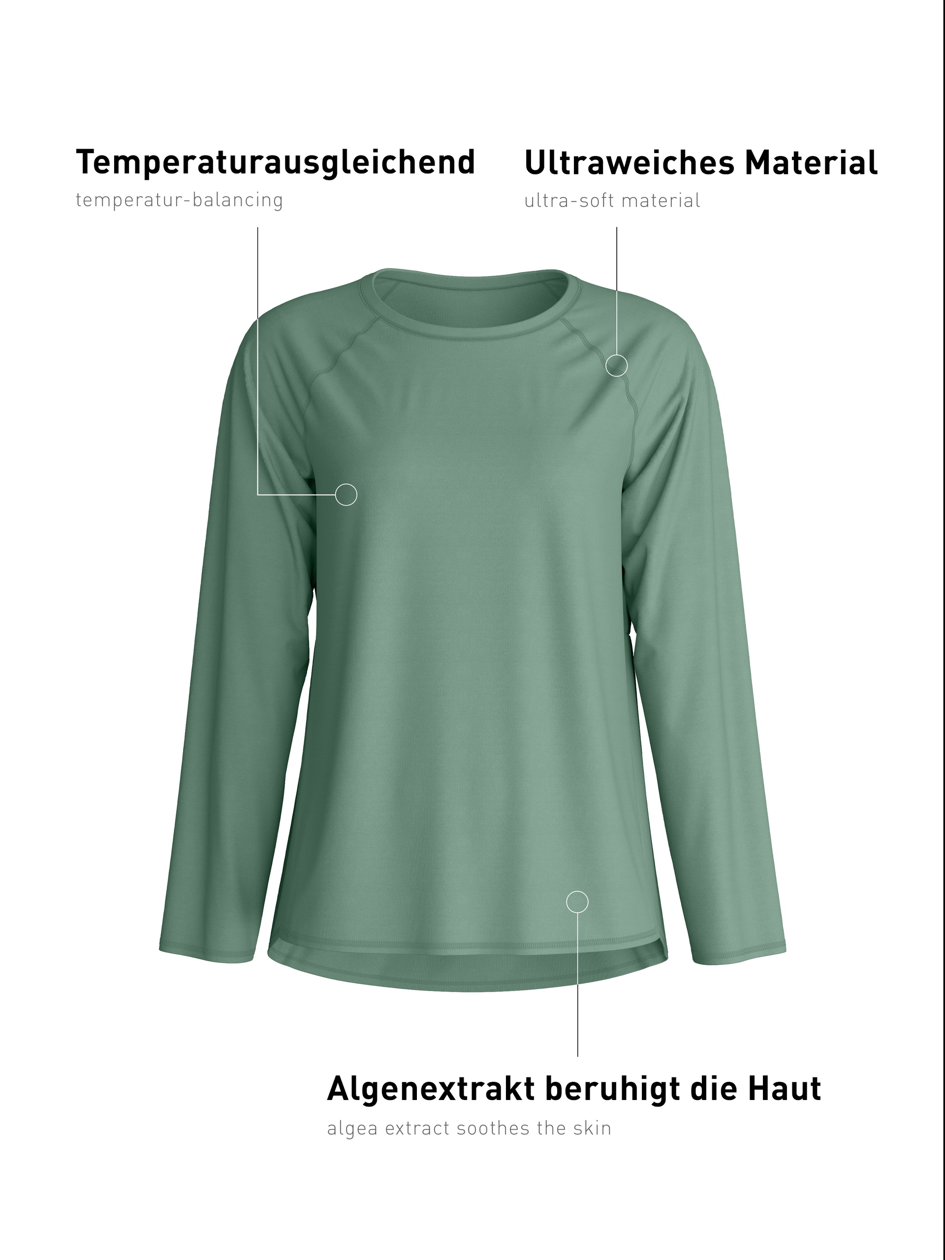 Damen - Langarm-Shirt aus Modal in Grün, Einfarbig aus Serie DSW Balancing von CALIDA