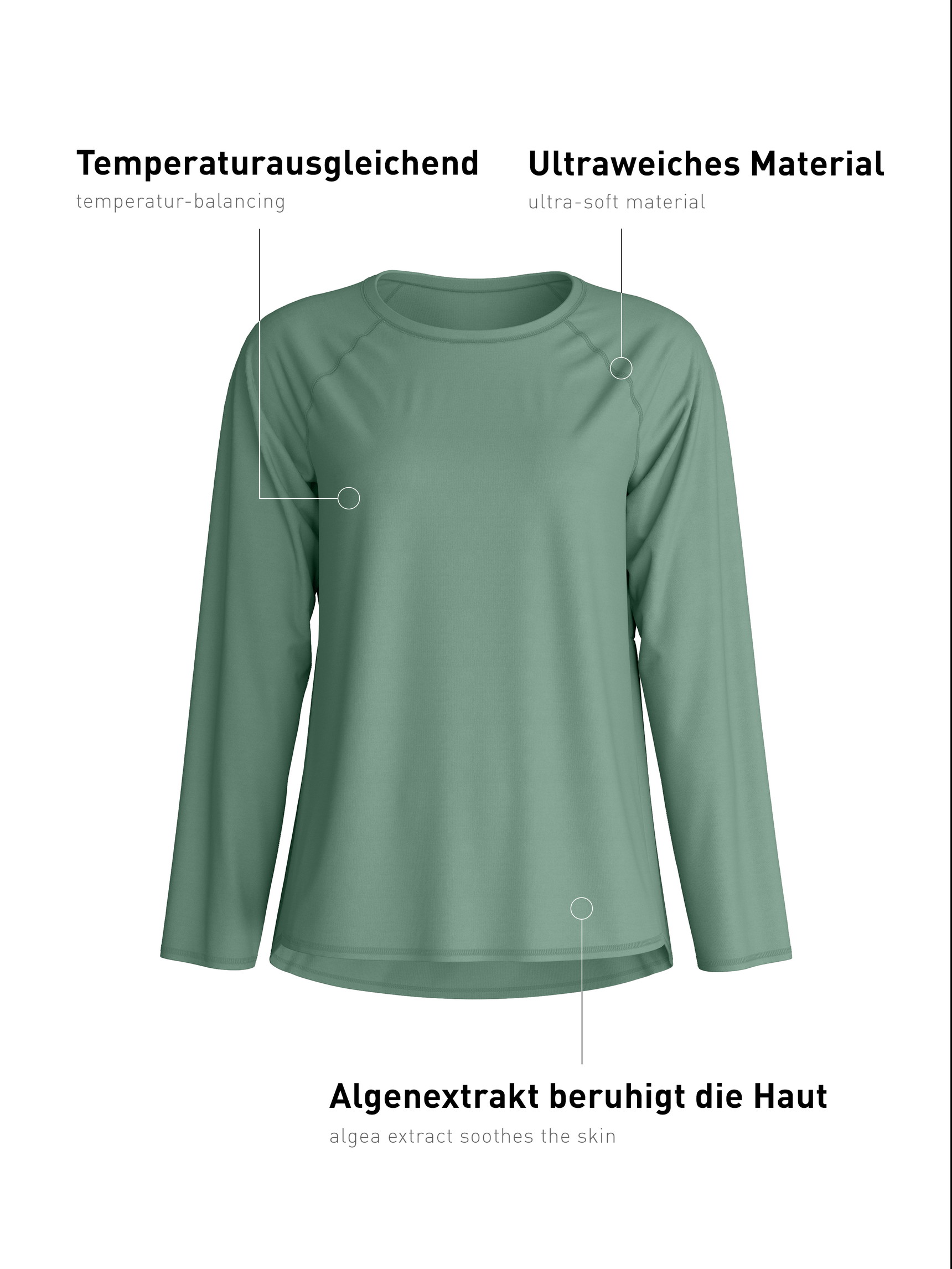 Women - Shirt long-sleeve made of Modal in Green, Unicoloured, from the DSW Balancing series by CALIDA