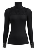 Donna - Maglia a maniche lunghe dolcevita in lana-seta in Pizzo di colore Nero, Pizzo, della serie Silky Wool Glam di CALIDA