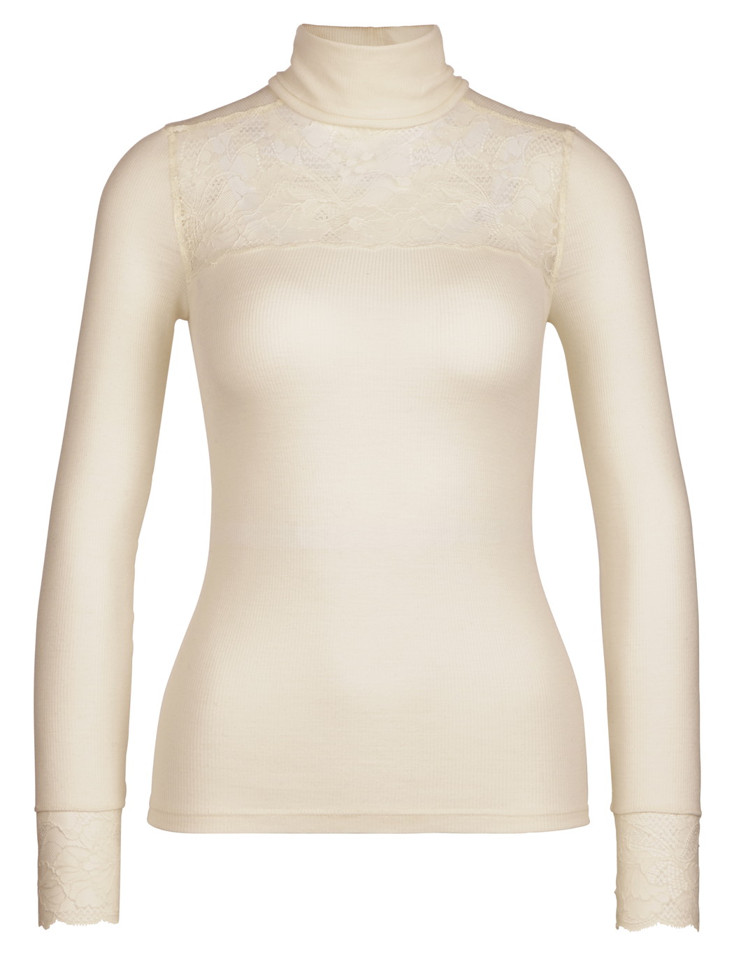 Women - Long-sleeve turtleneck shirt in wool-silk made of Wool in Beige, Lace, from the Silky Wool Glam series by CALIDA