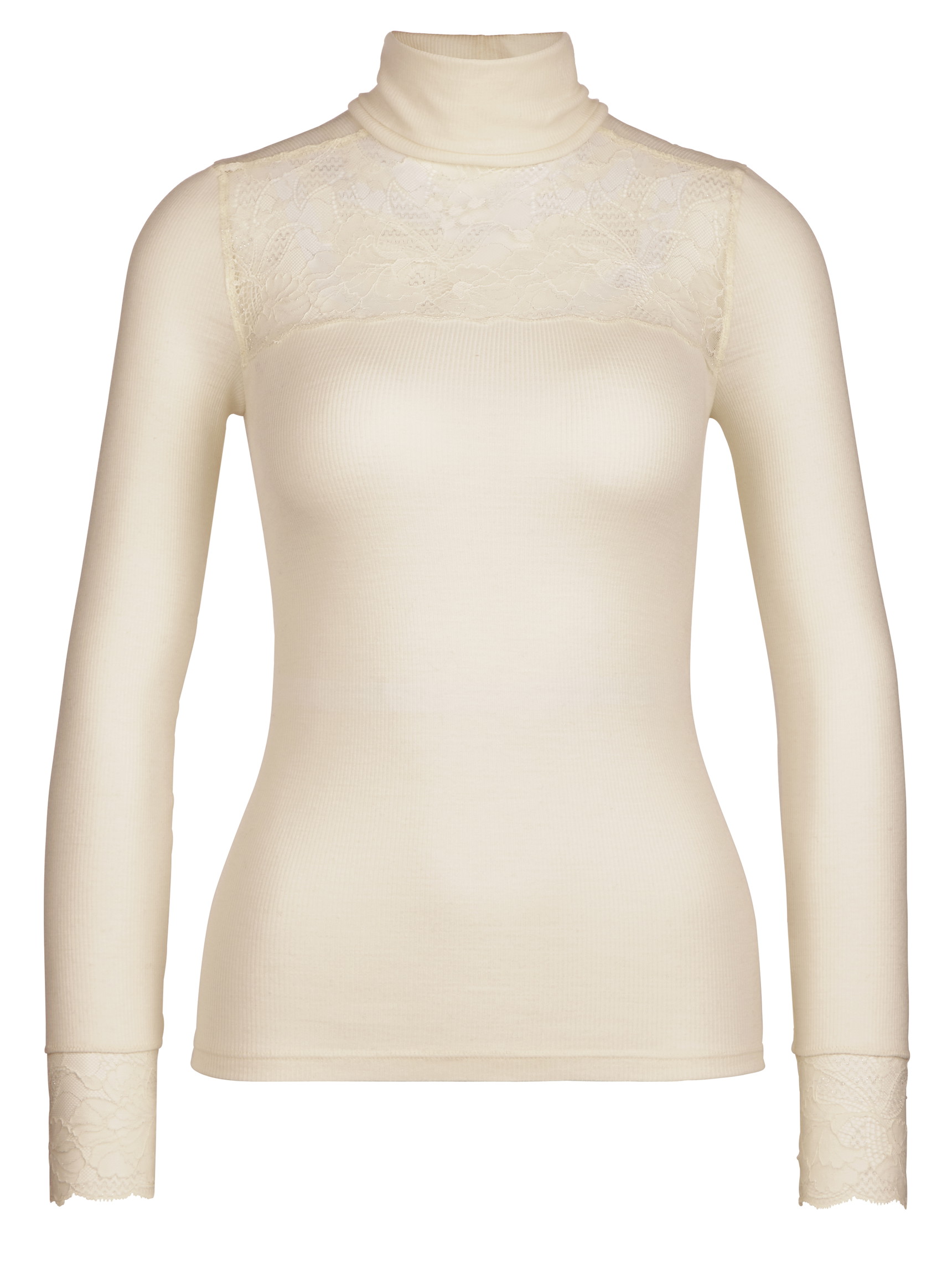 Women - Long-sleeve turtleneck shirt in wool-silk made of Wool in Beige, Lace, from the Silky Wool Glam series by CALIDA