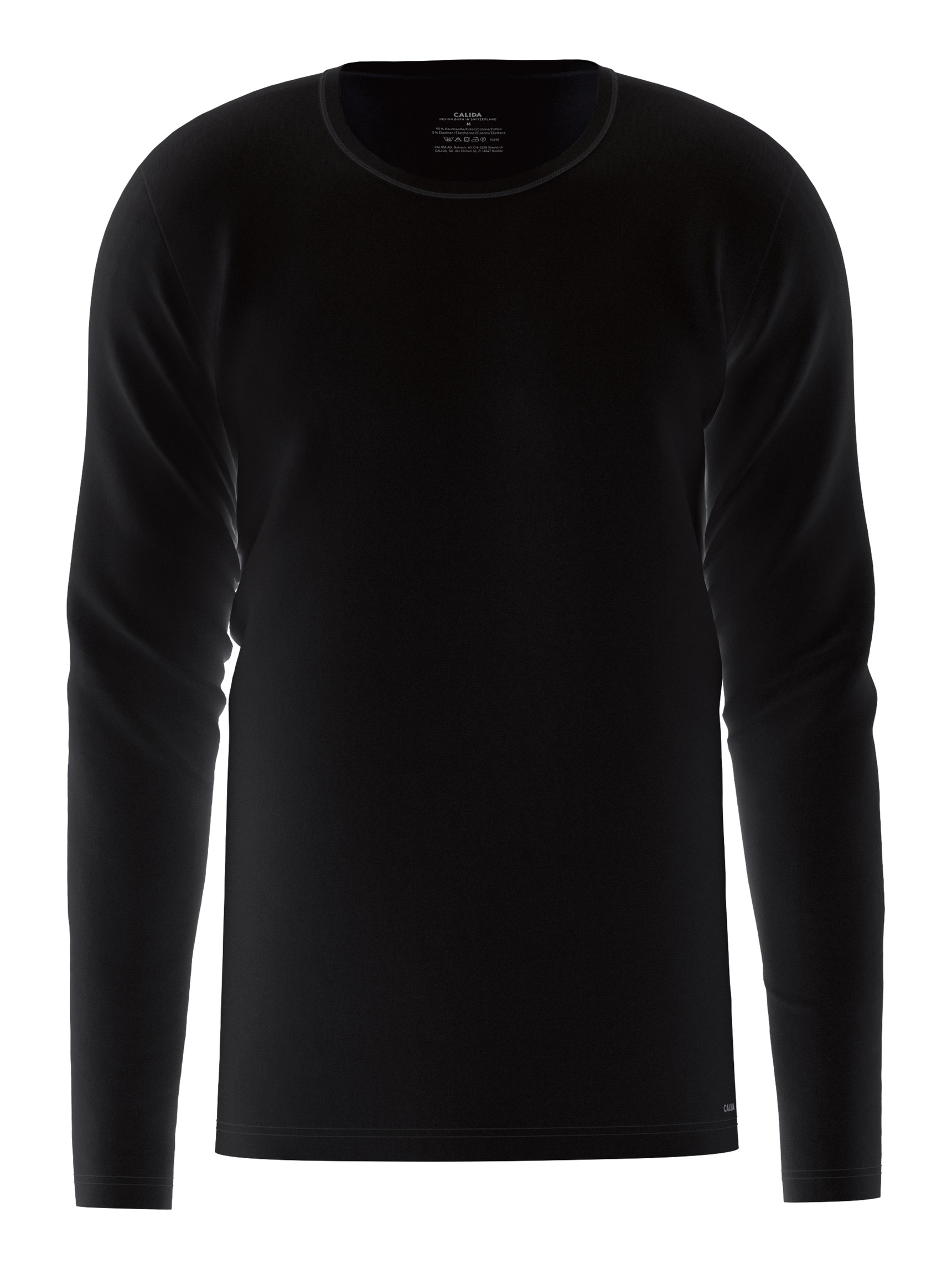 Uomo - Shirt a manica lunga in Cotone di colore Nero, Tinta unita, della serie Cotton Code di CALIDA, Ritaglio, Sfondo bianco