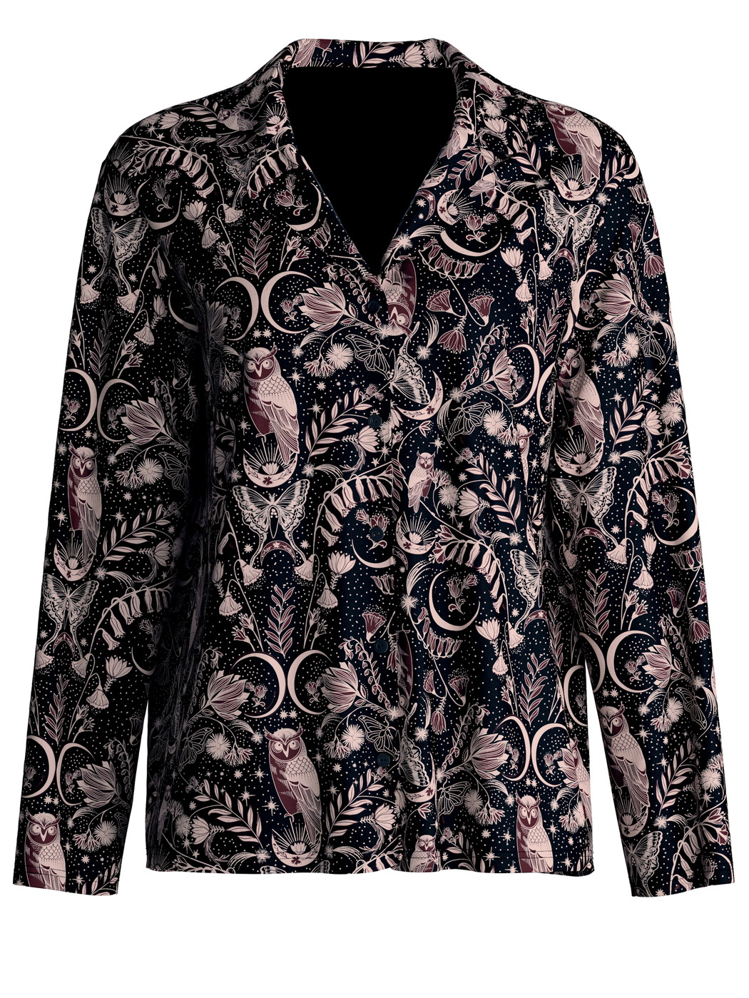 Femme - Shirt manches longues avec boutons – Mélange TENCEL™ Modal et soie en Modal de couleur Noir, À motifs, de la série Favourites Seduction de CALIDA