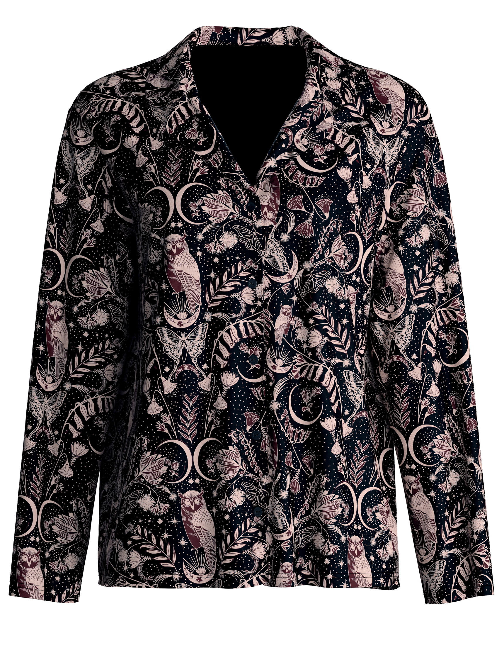 Women - Long Sleeve Shirt with Buttons – TENCEL™ Modal and Silk Blend made of Modal in Black, Patterned, from the Favourites Seduction series by CALIDA