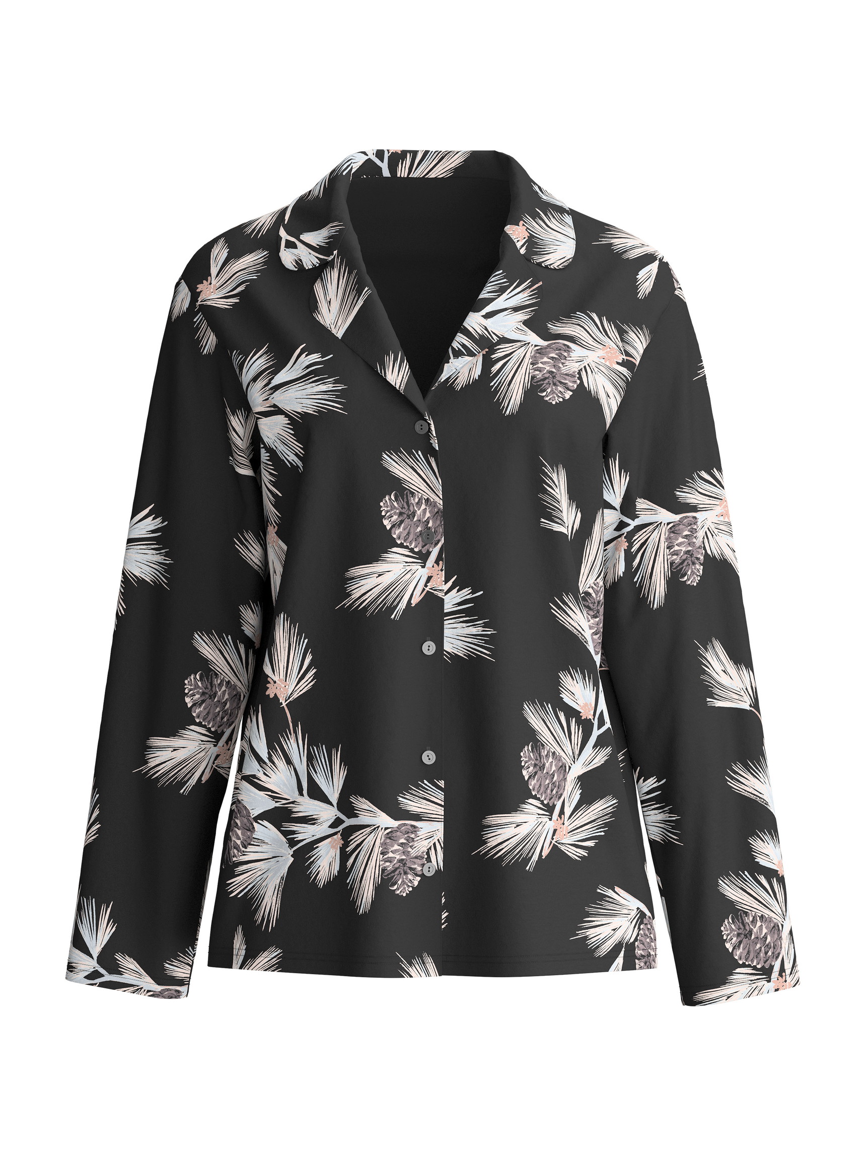 Women - Long Sleeve Shirt with Buttons – TENCEL™ Modal and Silk Blend made of Modal in Black, Floral, from the Glimmer M&M series by CALIDA