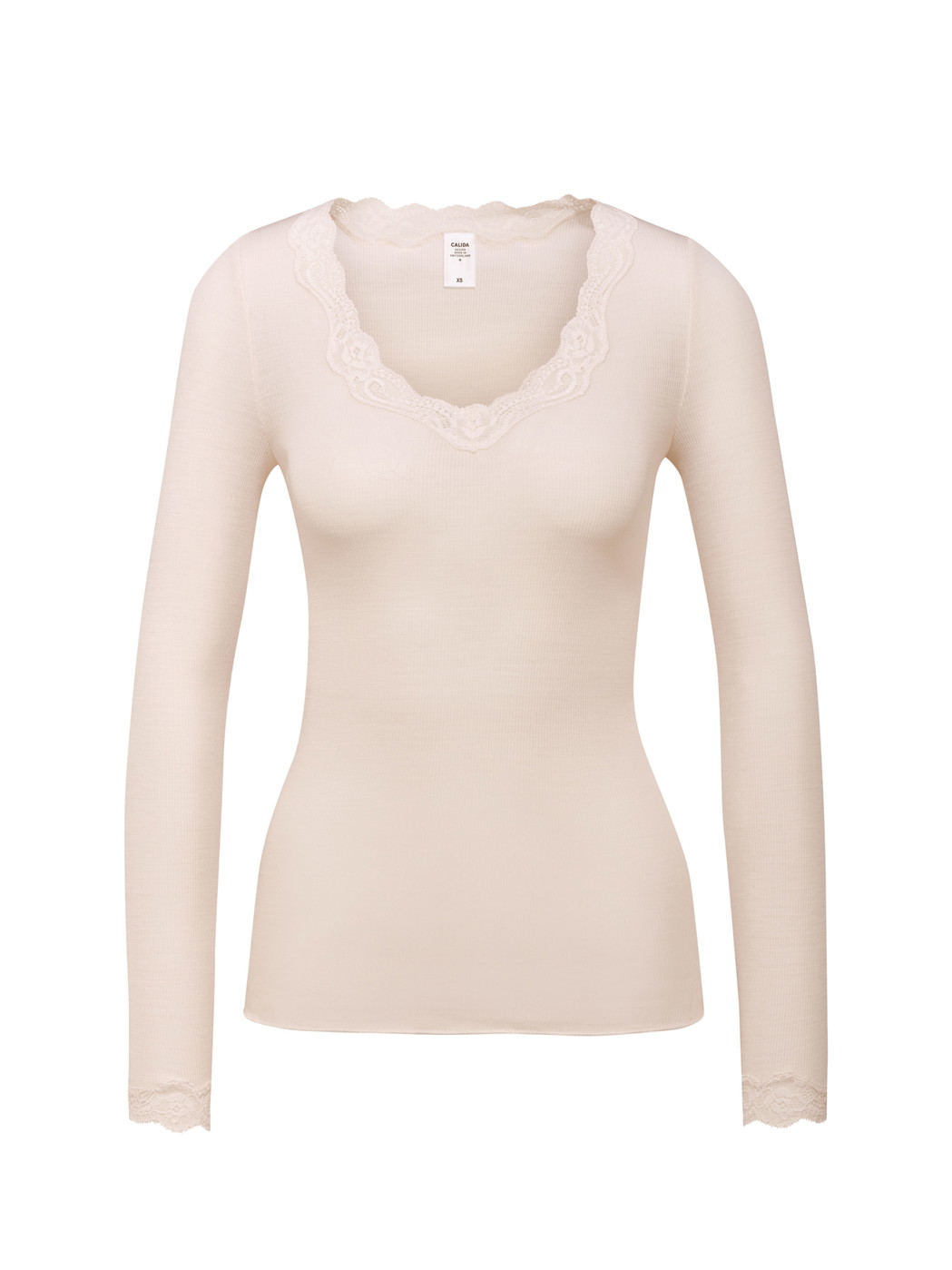 Femme - T-shirt à manches longues en Laine de couleur Blanc, Dentelle, de la série Richesse Lace de CALIDA