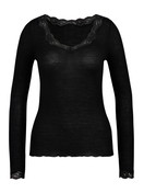 Damen - Langarm-Shirt aus Wolle & Seide aus Wolle in Schwarz, Spitze aus Serie Richesse Lace von CALIDA
