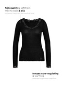 Damen - Langarm-Shirt aus Wolle & Seide aus Wolle in Schwarz, Spitze aus Serie Richesse Lace von CALIDA