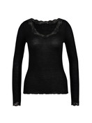 Damen - Langarm-Shirt aus Wolle & Seide aus Wolle in Schwarz, Spitze aus Serie Richesse Lace von CALIDA