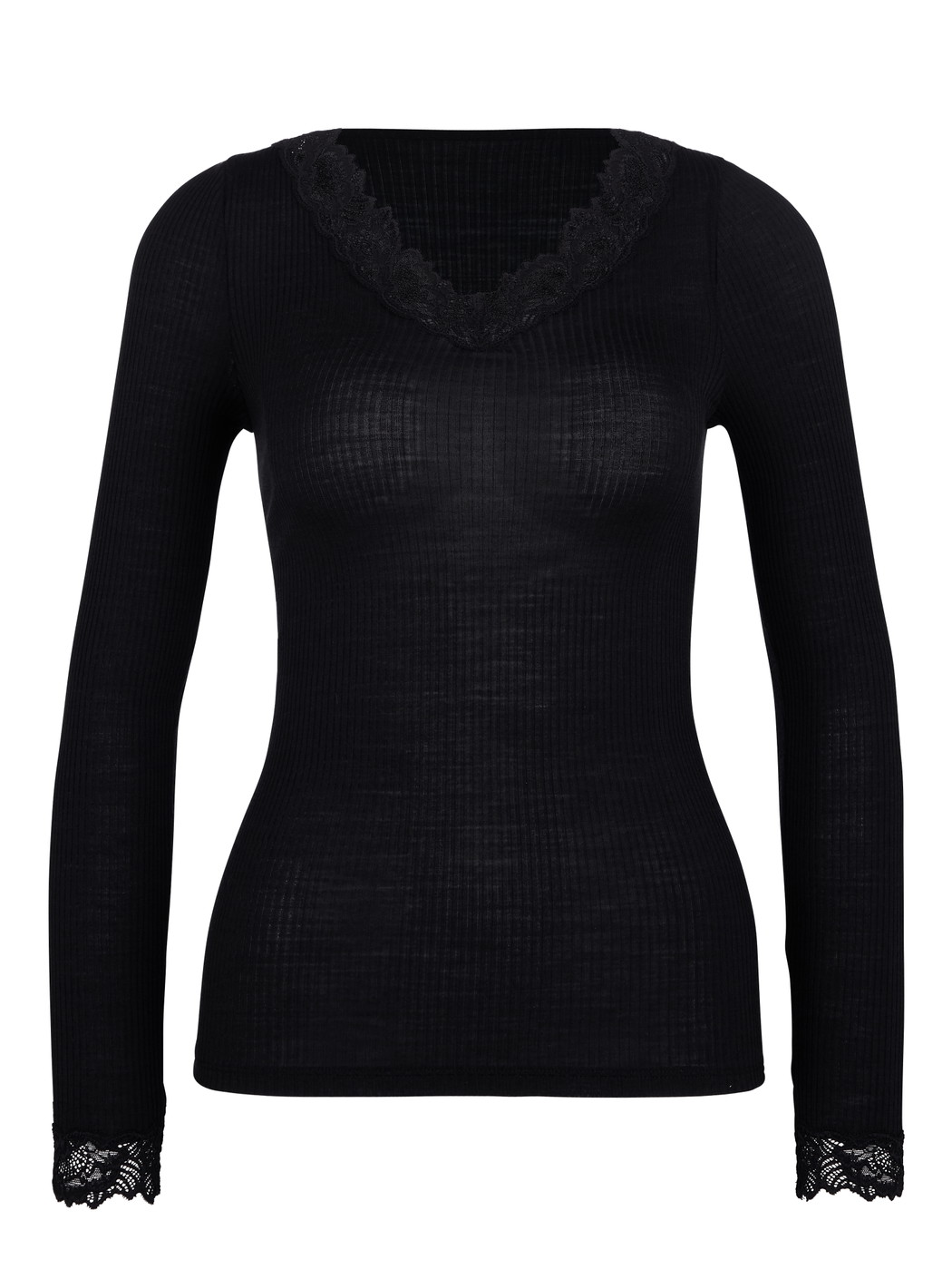 Femme - T-shirt à manches longues en Laine de couleur Noir, Dentelle, de la série Silky Wool Joy de CALIDA
