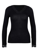 Femme - T-shirt à manches longues en Laine de couleur Noir, Dentelle, de la série Silky Wool Joy de CALIDA