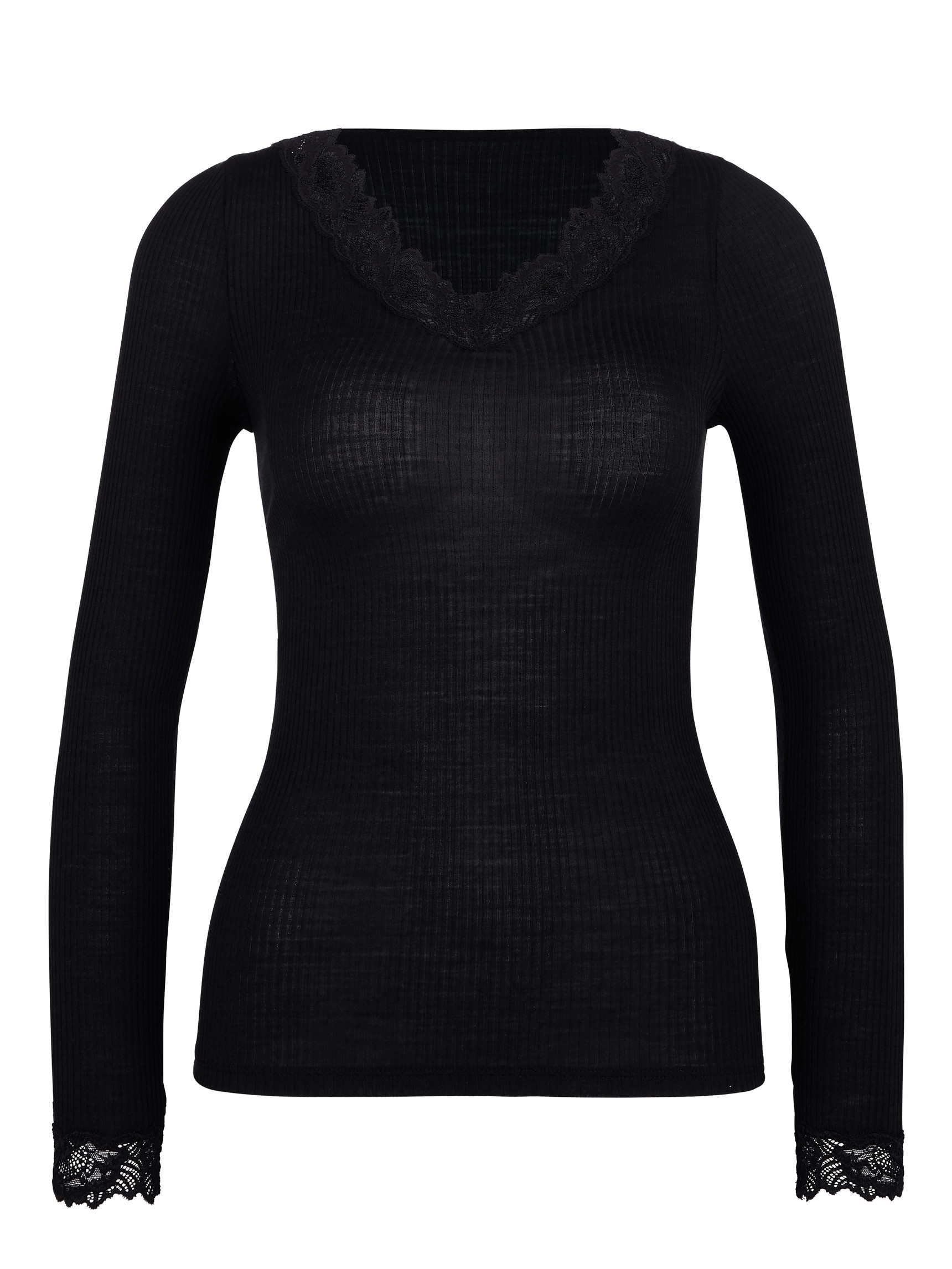 Women - Shirt long-sleeve made of Wool in Black, Lace, from the Silky Wool Joy series by CALIDA