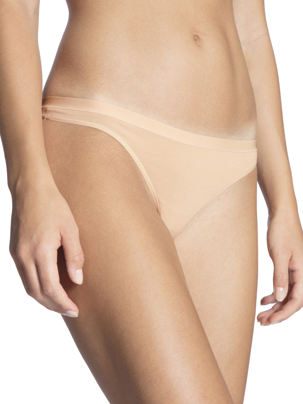 Women model is wearing String made of Cotton in Beige, Unicoloured from the Natural Comfort series by CALIDA, Front view