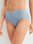 Women model is wearing Brief made of Swiss+Cotton in Grey, Unicoloured from the Natural Comfort series by CALIDA, Front view