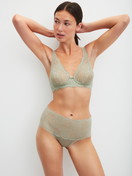 Women model is wearing High-waisted briefs with lace waistband made of Lace in Green, Lace from the Sensual Secrets series by CALIDA, Outfit