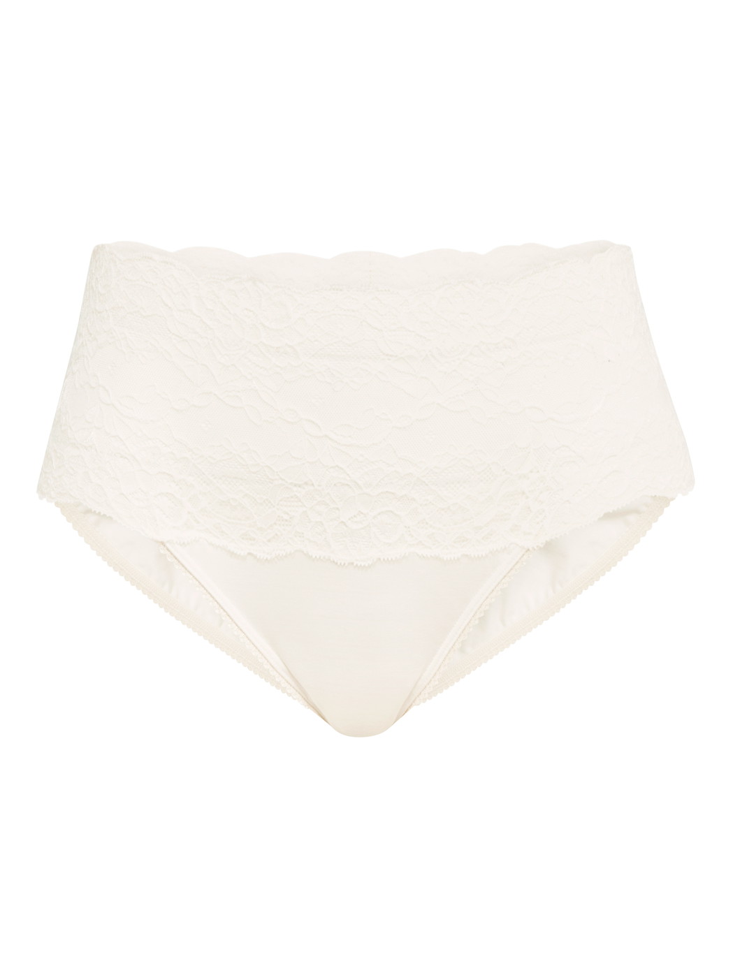 Damen - Slip mit Spitzenbund, high waist aus Baumwolle in Weiß, Spitze aus Serie Sensual Secrets von CALIDA
