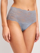 Women model is wearing High-waisted briefs with lace waistband made of Lace in Grey, Lace from the Sensual Secrets series by CALIDA, Front view