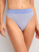 Women model is wearing Brief, high waist made of Cotton in Blue, Striped from the EDITION 85 series by CALIDA, Front view