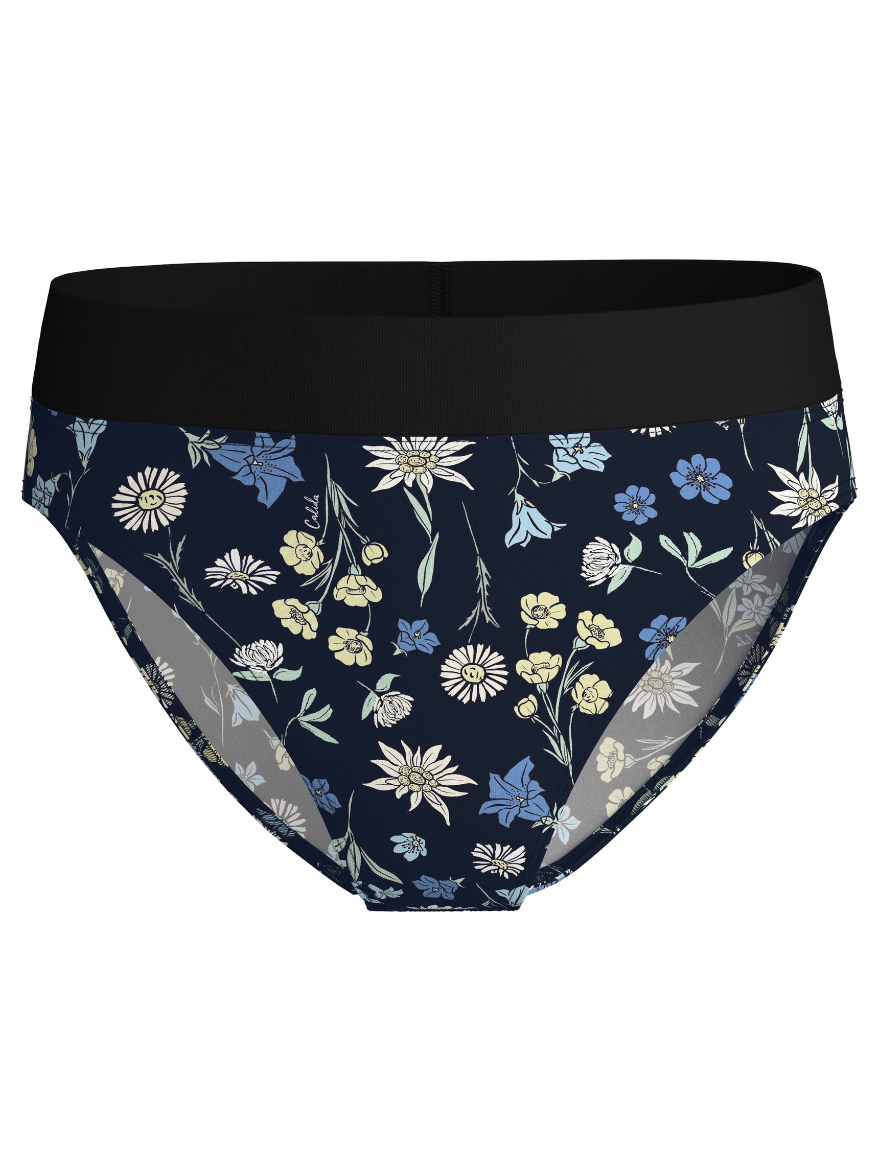 Damen - Slip mit Softbund, high waist aus Baumwolle in Schwarz, Floral aus Serie Elastic Trend von CALIDA