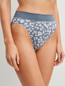 Women model is wearing Brief, high waist made of Cotton in Grey, Patterned from the Elastic Trend series by CALIDA, Front view