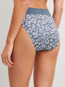 Women model is wearing Brief, high waist made of Cotton in Grey, Patterned from the Elastic Trend series by CALIDA, Back view