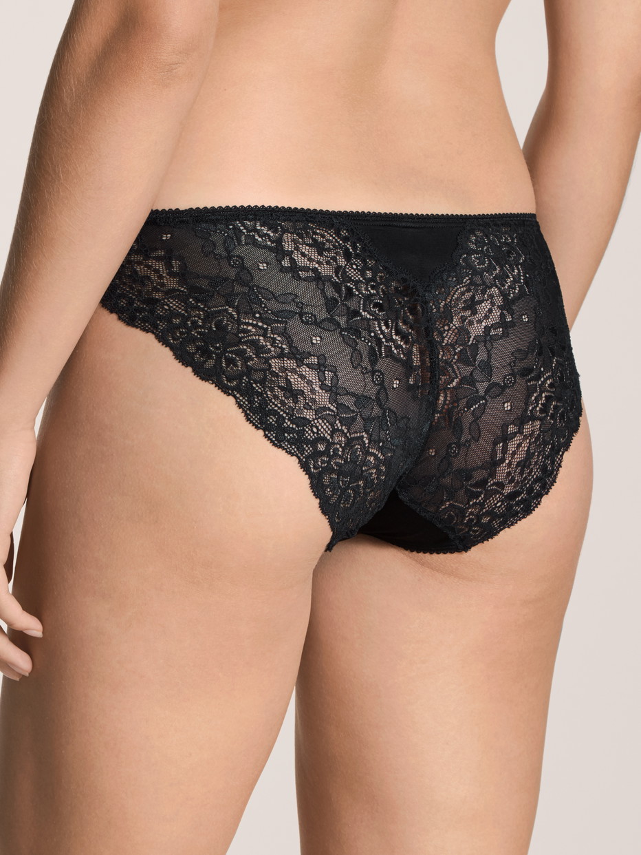 Women model is wearing Brief, regular cut made of Viscose in Black, Lace from the Sensual Secrets series by CALIDA, Back view