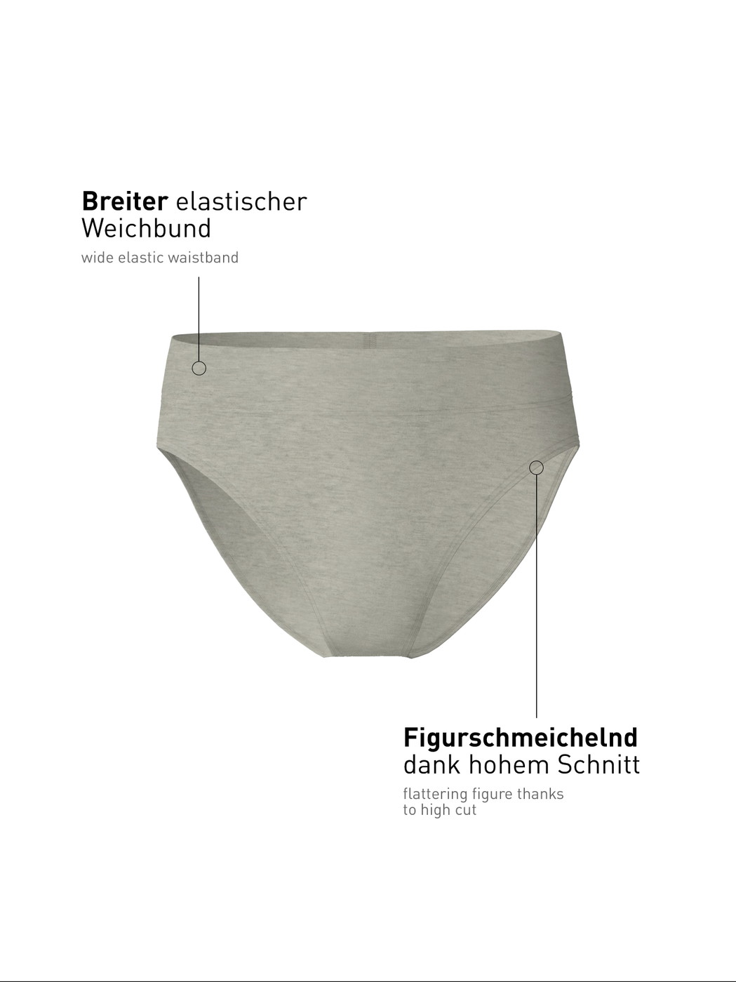 Femme - Culotte taille haute en Coton de couleur Gris, Unicolore, de la série Elastic de CALIDA