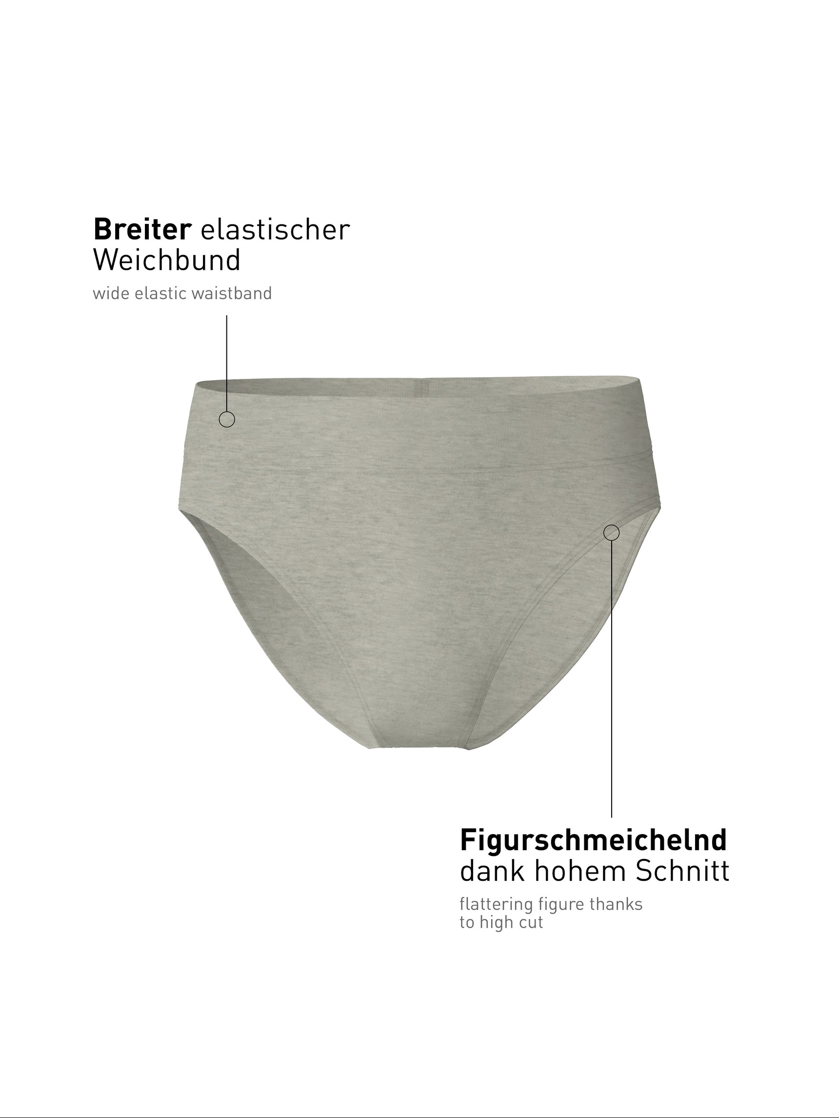 Donna - Slip, high waist in Cotone di colore Grigio, Tinta unita, della serie Elastic di CALIDA