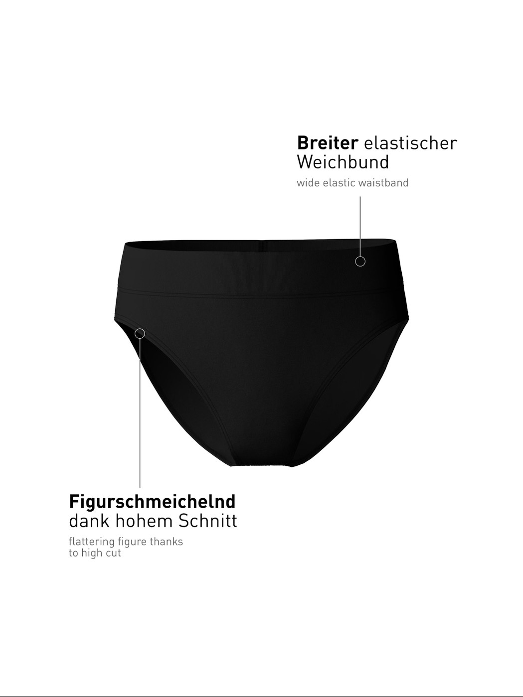 Women - Brief, high waist made of Cotton in Black, Unicoloured, from the Elastic series by CALIDA