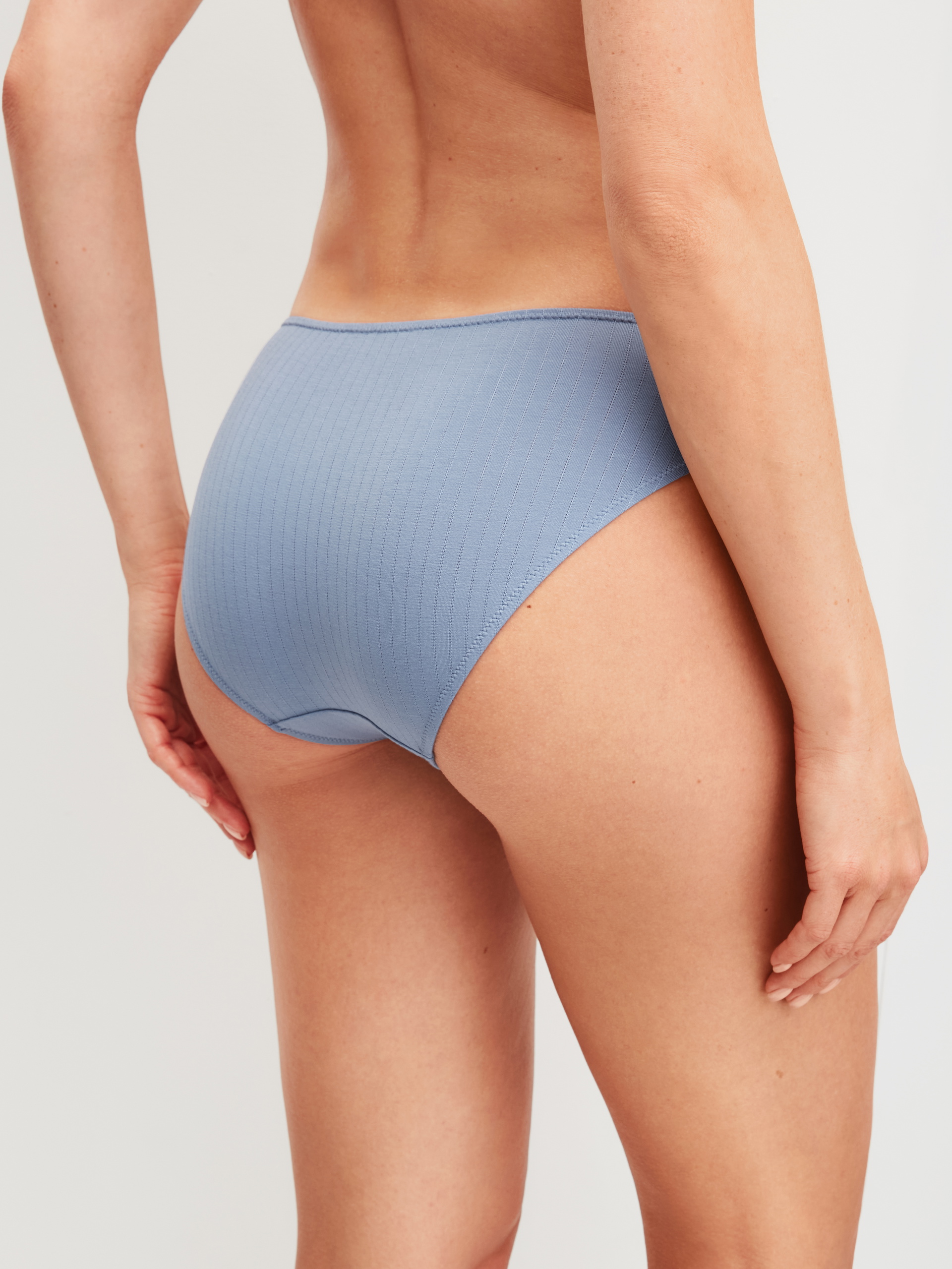 Women model is wearing Brief made of Modal in Blue, Lace from the Etude Ajours series by CALIDA, Back view