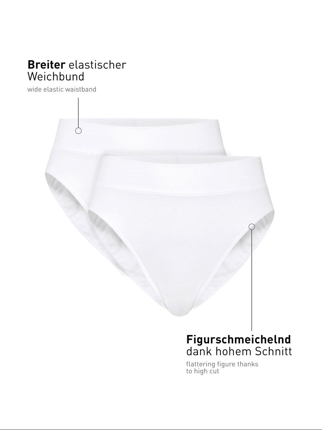 Femme - Slip taille haute, lot de 2 en Coton de couleur Blanc, Unicolore, de la série Elastic Duopack de CALIDA