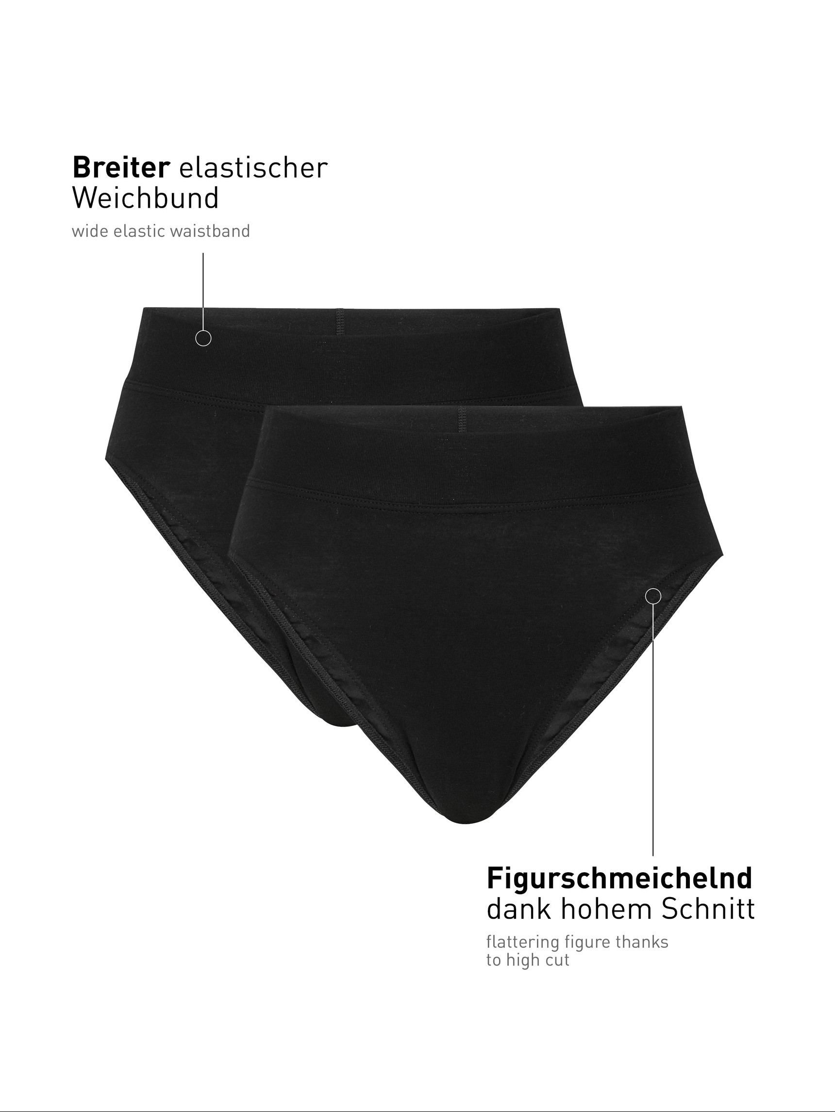 Femme - Slip taille haute, lot de 2 en Coton de couleur Noir, Unicolore, de la série Elastic Duopack de CALIDA